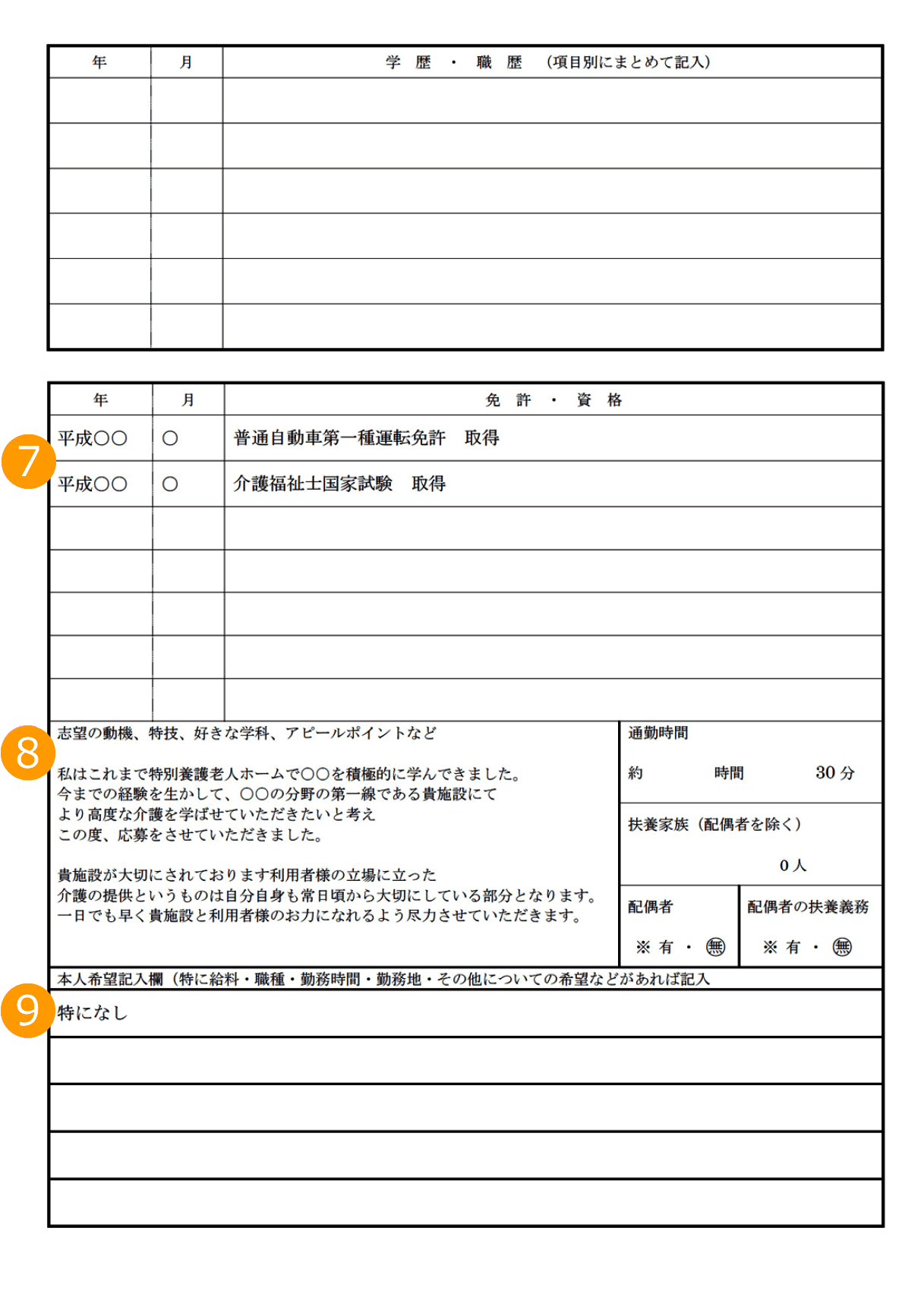 履歴書記入例